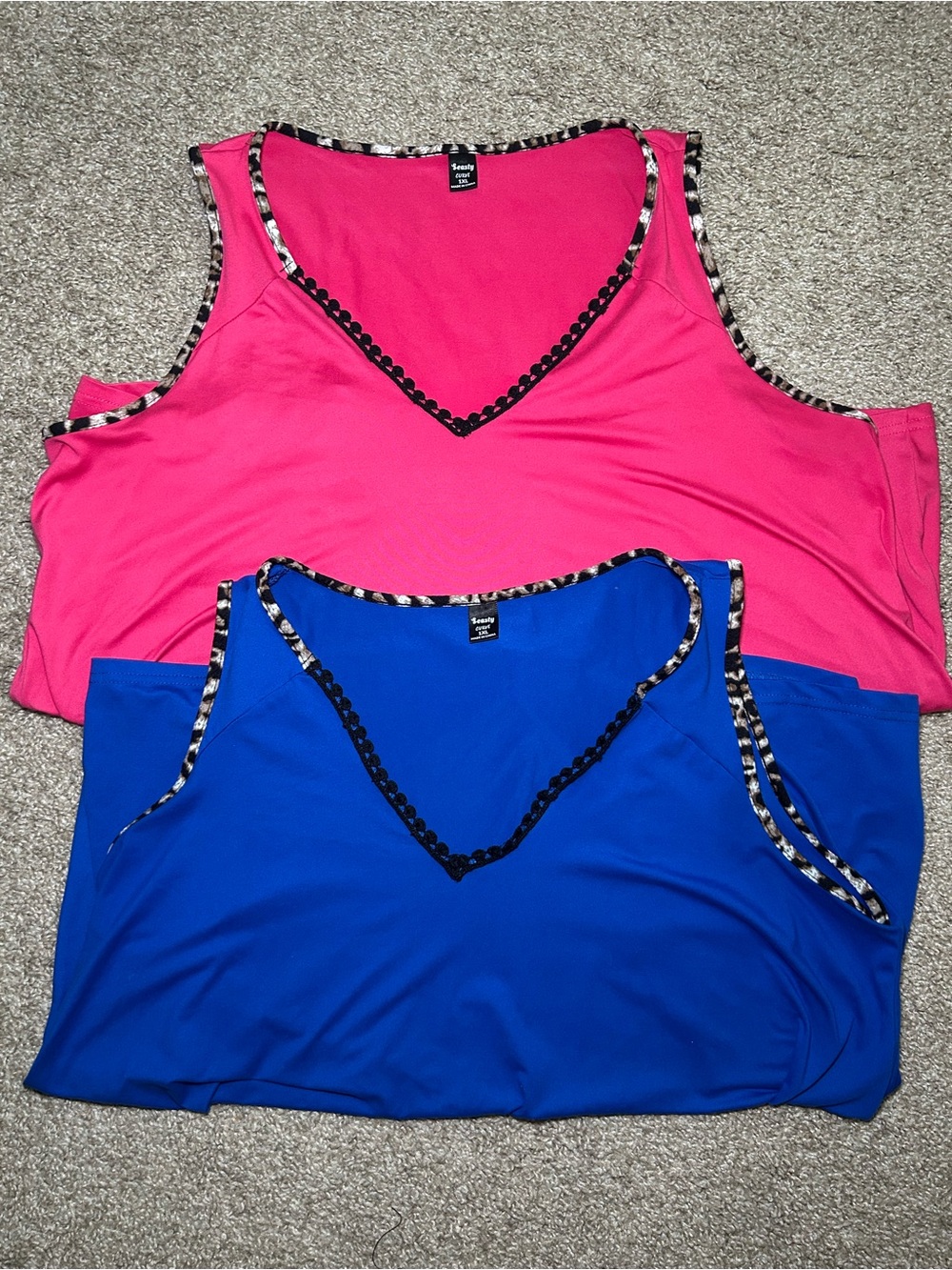 Seasty Curve Women's V-Neck Animal Print Trim Tank Top 1X Pink Blue 2 Set Summer
